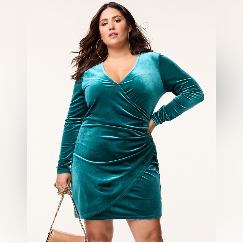 Plus size INTEMPO faux wrap velvet dress